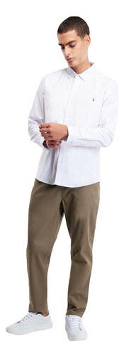 Camisa Blanco Hombre Casual Manga Larga Hpc Polo Coma