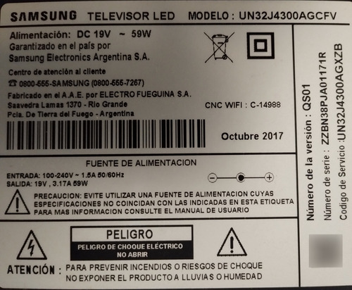 Placa Pantalla Con Lvds Tv Led Smart Samsung Un32j4300 (Usado)