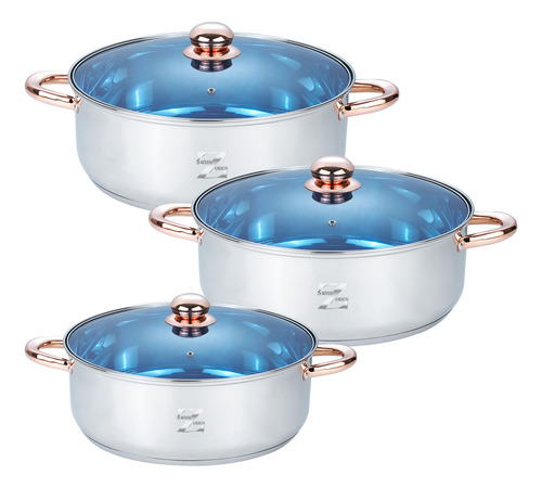 Set De 3 Arroceras Swiss Zurich Acero Inox 34 36 Y 40 Cm Color Plateado
