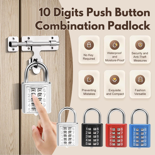 Candado De Combinación De 10 Dígitos Para Casillero Color Ne