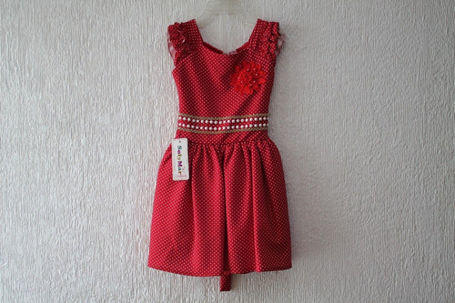 Vestido Rojo Para Niña Con Puntos Blancos