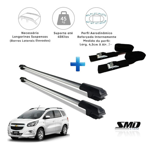 Travessa Teto Chevrolet Spin Rack Prata 19 Aluminio + Brinde