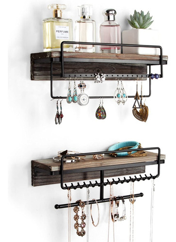 Organizador Joyas Madera Rústica 2 Niveles Con Accesorios