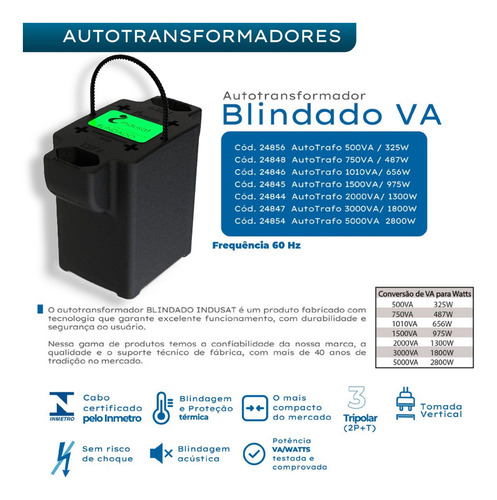 Autotransformador Blindado Tripolar Indusat De 2000va 1300w