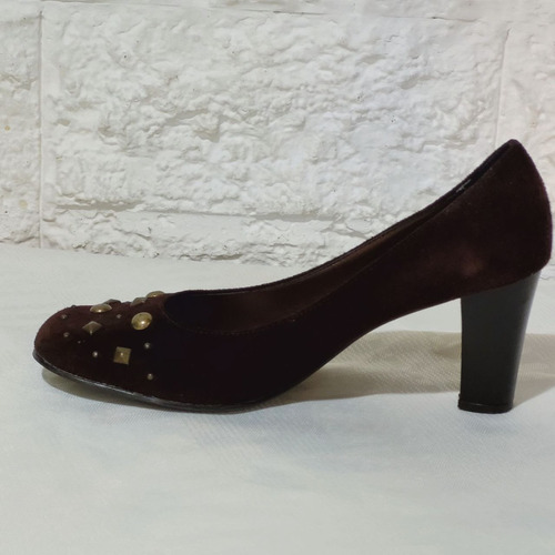 Zapatos Altos Mujer Gamuzon Marrón Tachas N° 39 V. Urquiza