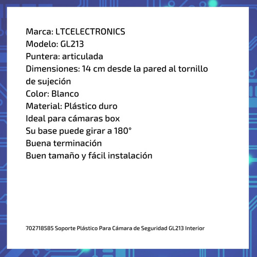 Imagen 6 de 10 de Soporte Interior Plástico Para Cámara Gl213