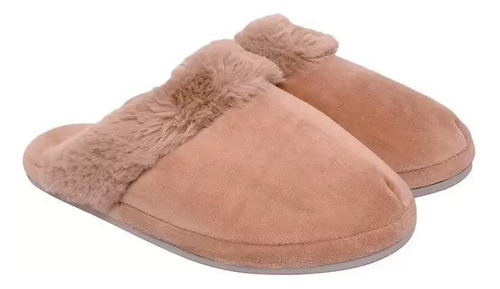 Pantufa Leffa Chinelo De Quarto Pelúcia Forrado Bege 459