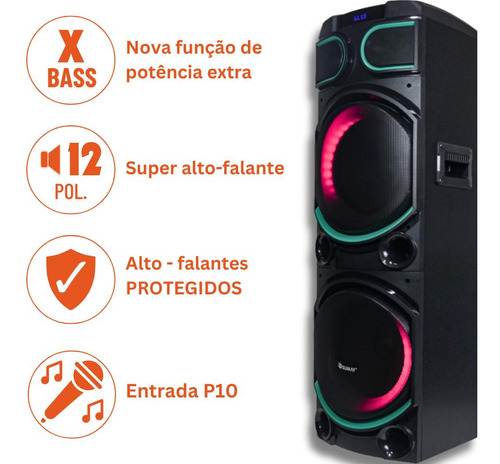 Caixa Som Amplificada Bluetooth Karaokê Mega Sound + Mic
