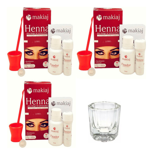 Kit Henna Sobrancelha Profissional 3 Cores Makiaj Natural Tom 3un. Loiro