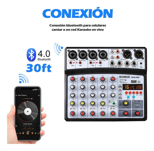 Consola Mezcladora Bomge BMG-06D 6 Canales con Bluetooth DSP Color Negro