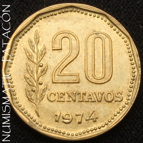 Moneda Argentina 20 Centavos 1974 - Cj 340.2 - Impecable