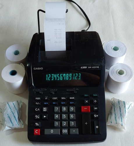 Calculadora Casio Impresión Dr-120tm Y 5 Rollos+2cintamatic.