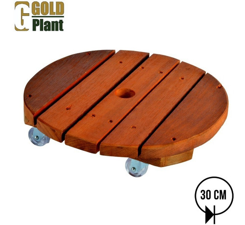 Imagem 1 de 6 de Suporte De Madeira Para Vasos Redondo 30 Cm Roda Cristal