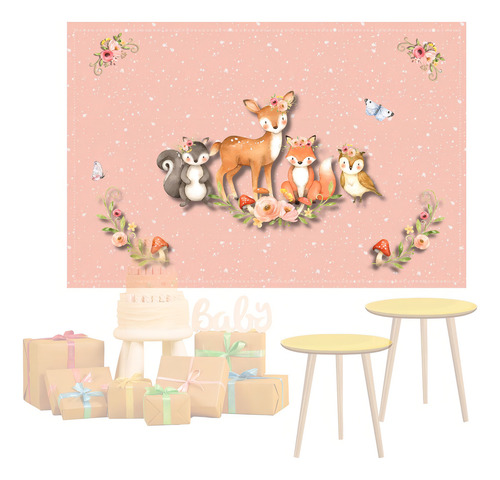 Painel Festa Chá Bebê Tecido Estampa Digital 1x1,5m Animais