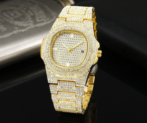 Moda Iced Out Reloj Hombres Diamante Acero Reloj