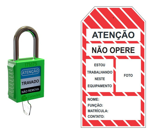 Kit Bloqueio Loto Cadeado Verde Etiqueta Lockout Tagout C/10