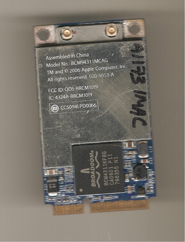 Tarjeta Wireless Airport Para Macbook iMac Etc Bcm94311mcag (Usado)