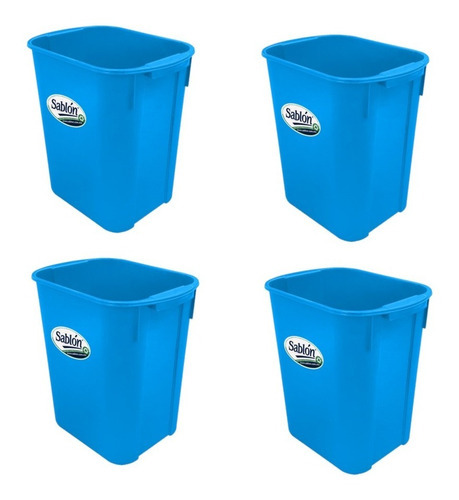 4 Pack Bote De Basura Rectangular 20 L Color Azul