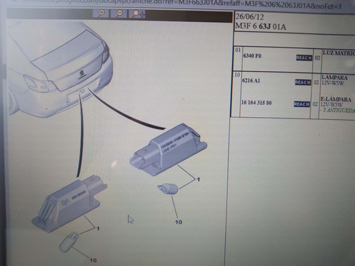 Luz Placa Matricula Tras. Peugeot 301 208 Original