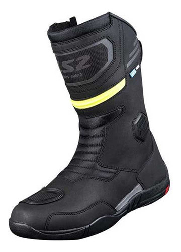 Botas Moto Ls2 Goby Wp/negro/amarillo/cuero Nylon Elástico