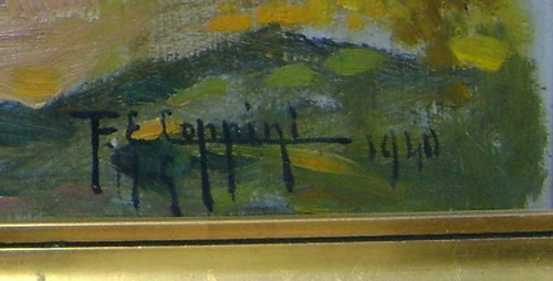 Cuadro Oleo Paisaje F. E. Coppini 19,5 X 28,5 Cm Firma 1940 (Usado)