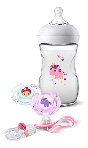 Set Mamadera Philips Avent, Dos Chupetes Y Porta Chupete