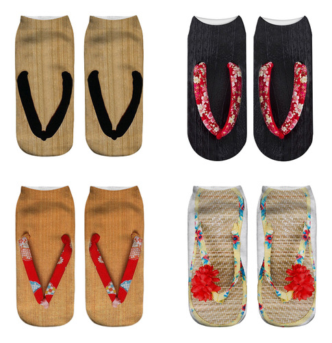 4 Pares De Divertidos Calcetines Tipo Chanclas Con Estampado