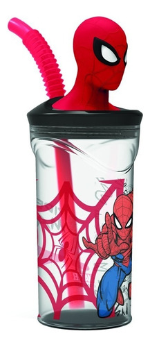 Vaso Infantil Spiderman C/tapa Y Sorbete Int Ha162 Cresko Color Negro Hombre Araña