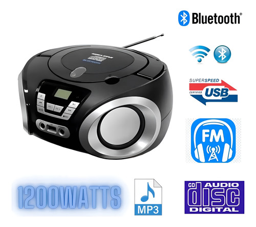 Rádio Micro System Portátil Mega Star Toca Cd Bluetoo Bombox