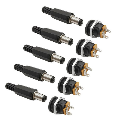 10 Pares Conector Jack Y Plug Toma Corriente 5.5x2.1mm Negro
