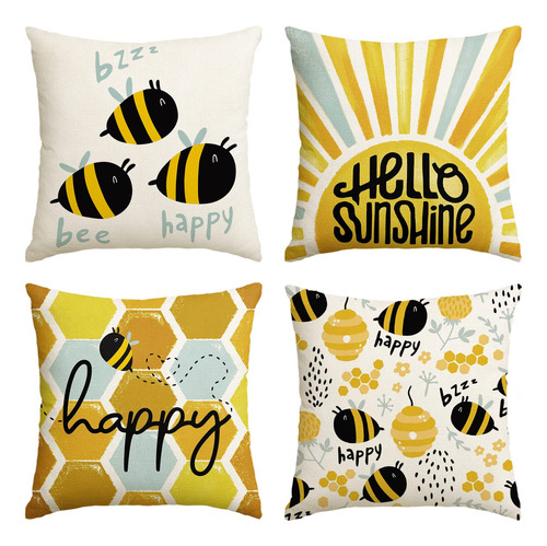 Avoin Colorlife Bee Happy Hello Sunshine - Juego De 4 Fundas