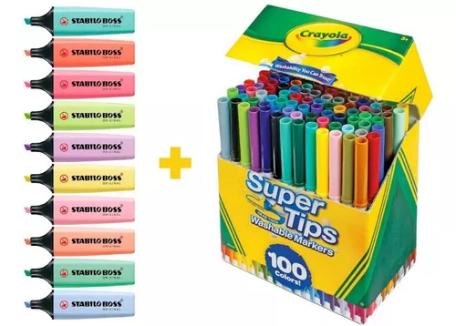 Crayola Supertips 100 Plumones Lavables+ Stabilo Boss Pastel
