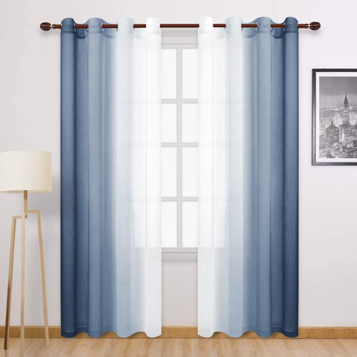 Dwcn Cortinas Transparentes De Lino Sintético Azul ' Cortina