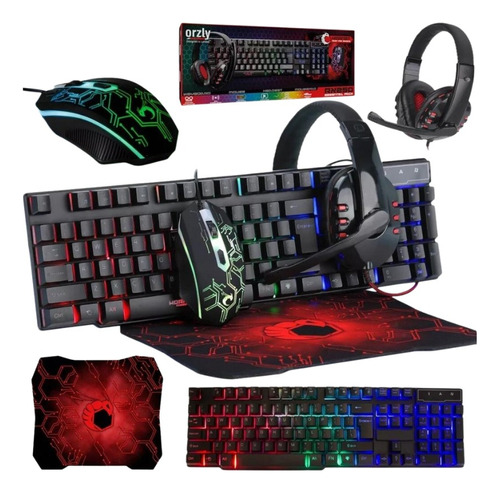 Combo Gamer Teclado Mouse + Auriculares Ps4 Pc Orzly Rgb Led