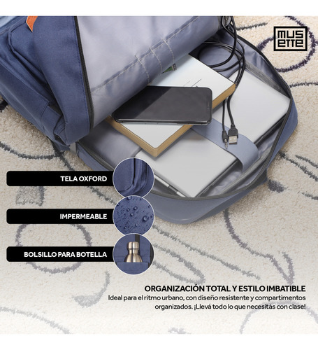 Mochila Ejecutiva Azul para Laptop 15.6” Reforzada Impermeable con Puerto USB