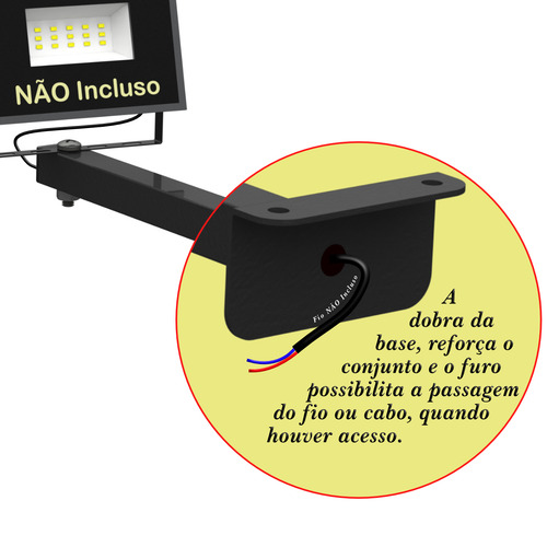 Suporte Refletor Led Inclinado Parede Base L Braço 40 Cm Preto