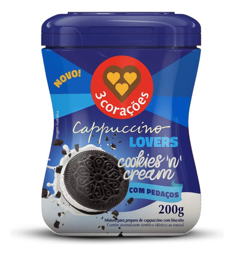 Cappuccino Cookies & Cream Café Instantâneo 3 Corações 200g