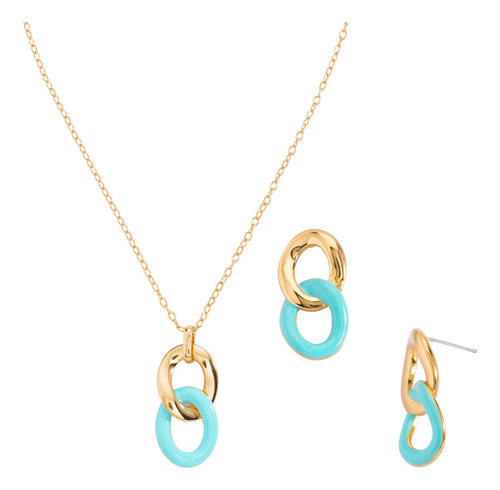 Set De Collar Y Aretes Elegante Nice Con 4 Baños Oro 18k