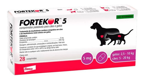Fortekor 5 Tratamento Novartis Cães E Gatos 28 Comprimidos