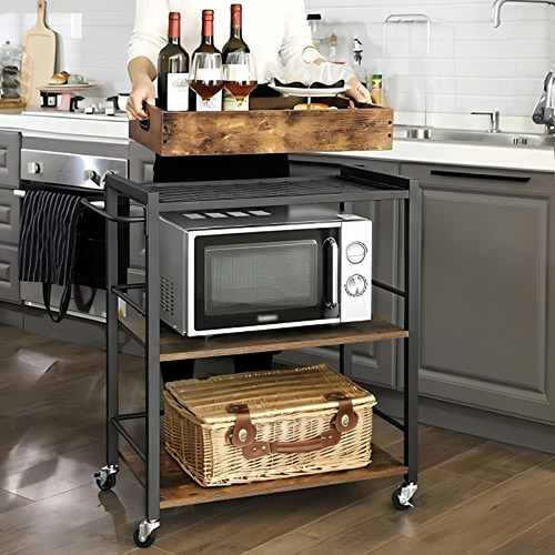 Carro De Servicio De Cocina 3 Niveles Color Marrón Rustico