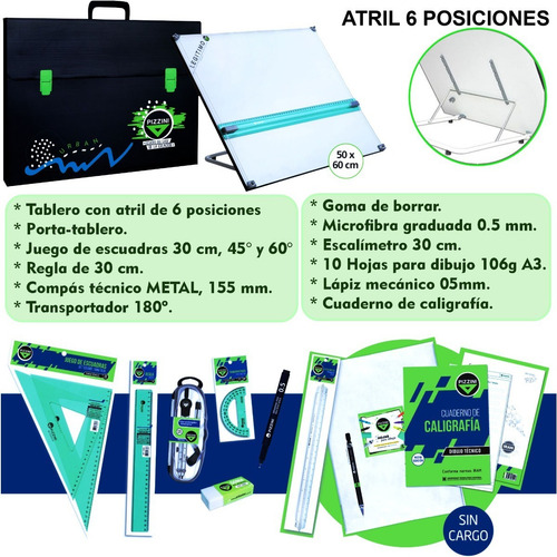 Imagen 2 de 9 de Tablero Dibujo Pizzini 50x60 6 Posicionesc/atril +productos