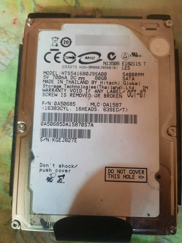 Disco Duro Usado Sata Lenovo Hitachi 80 Gb De Laptop 