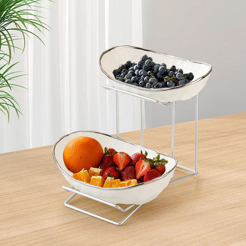 Tazón De Frutas De Cerámica For 2 Capas Plateado