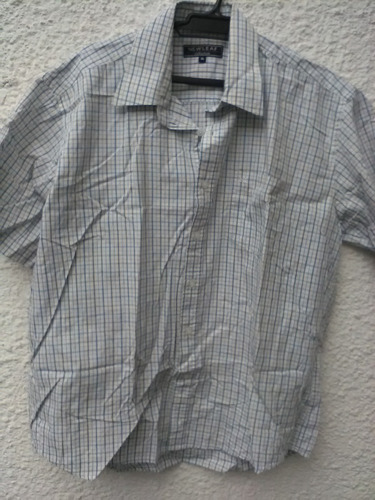 Camisa Manga Corta A Cuadros Blanca New Leaf Xl.