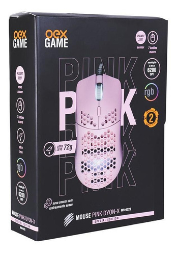 Imagem 6 de 6 de Mouse Gamer Oex Dyon-x Ultra Leve 7 Botões Rosa Ms322