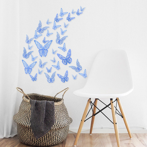 36 Unids Butterfies Etiqueta De La Pared Tridimensional Azul