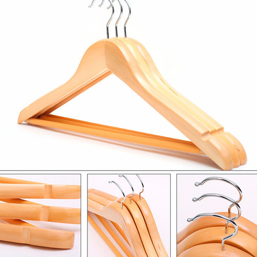Pack 5 Perchas De Madera Lustrada Importada Premium Hotel