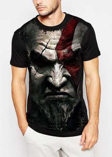 Camiseta Geek Preta God Of War Kratos Face