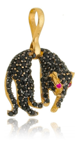 Pingente Pantera Negra Com Corrente Portuguesa Em Ouro 18k