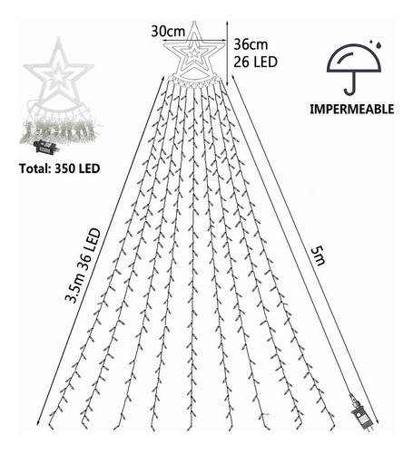 Luz Led De Cascada Estrella A Jardín Exteriores Multicolor